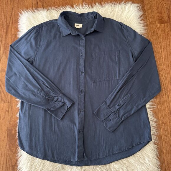 Pact Organic Cotton Shirt Women’s XL Blue Button Down Long Sleeve Pocket Casual - Picture 3 of 9